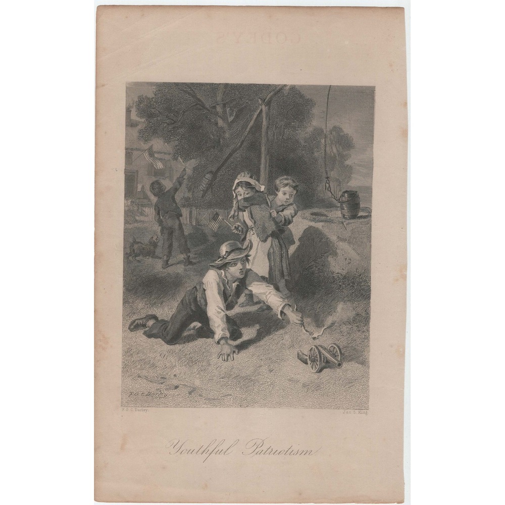 Antique Youthful Patriotism Steel Engraving F.O.C. Darley James S. King Print - Picture 1 of 1